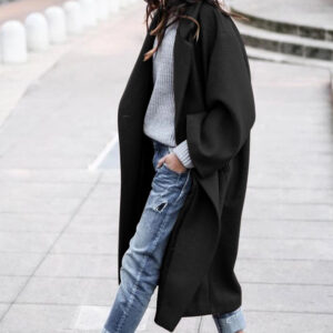 Women Casual Long Woolen Jacket with Pockets