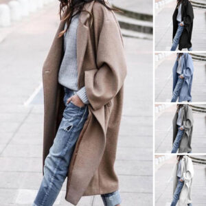 Women Casual Long Woolen Jacket with Pockets