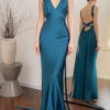 Women Lake Blue Backless Strappy Wedding Dress