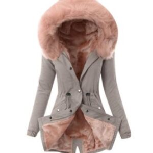 Women Hooded Drawstring Plush Jacket