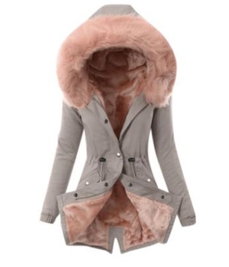 Women Hooded Drawstring Plush Jacket