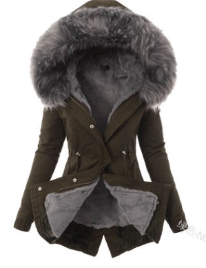 Women Hooded Drawstring Plush Jacket