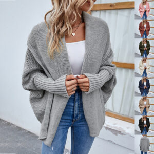 Women Loose Knitted Sweater Bat Sleeve Cardigan Jacket