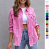 Women Ripped Shirt Jacket Casual Tops