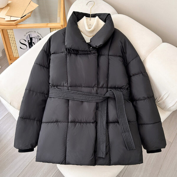 Women Winter Plaid Lapel Coat Thick Lace-up Outerwear