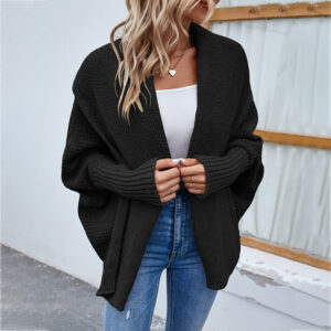 Women Loose Knitted Sweater Bat Sleeve Cardigan Jacket